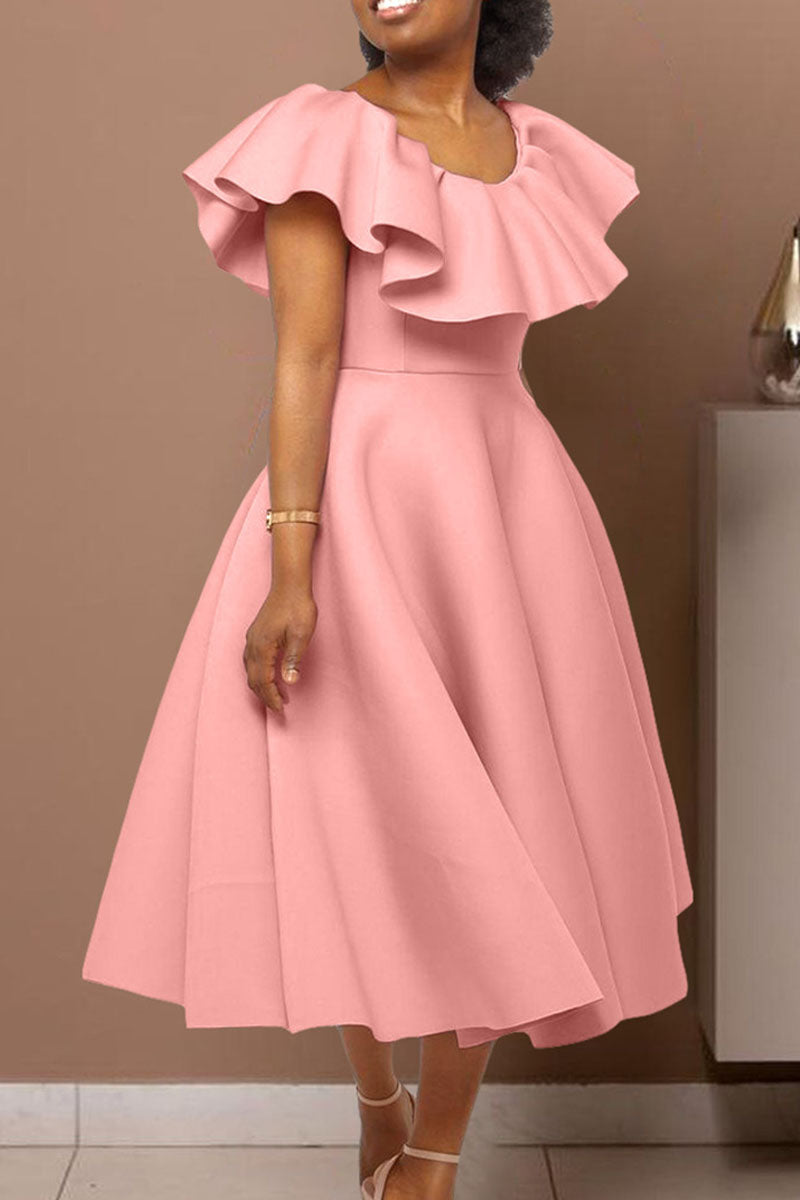 Elegant Solid Patchwork Flounce O Neck Evening Dress Dresses - View 6 | VelvetHem