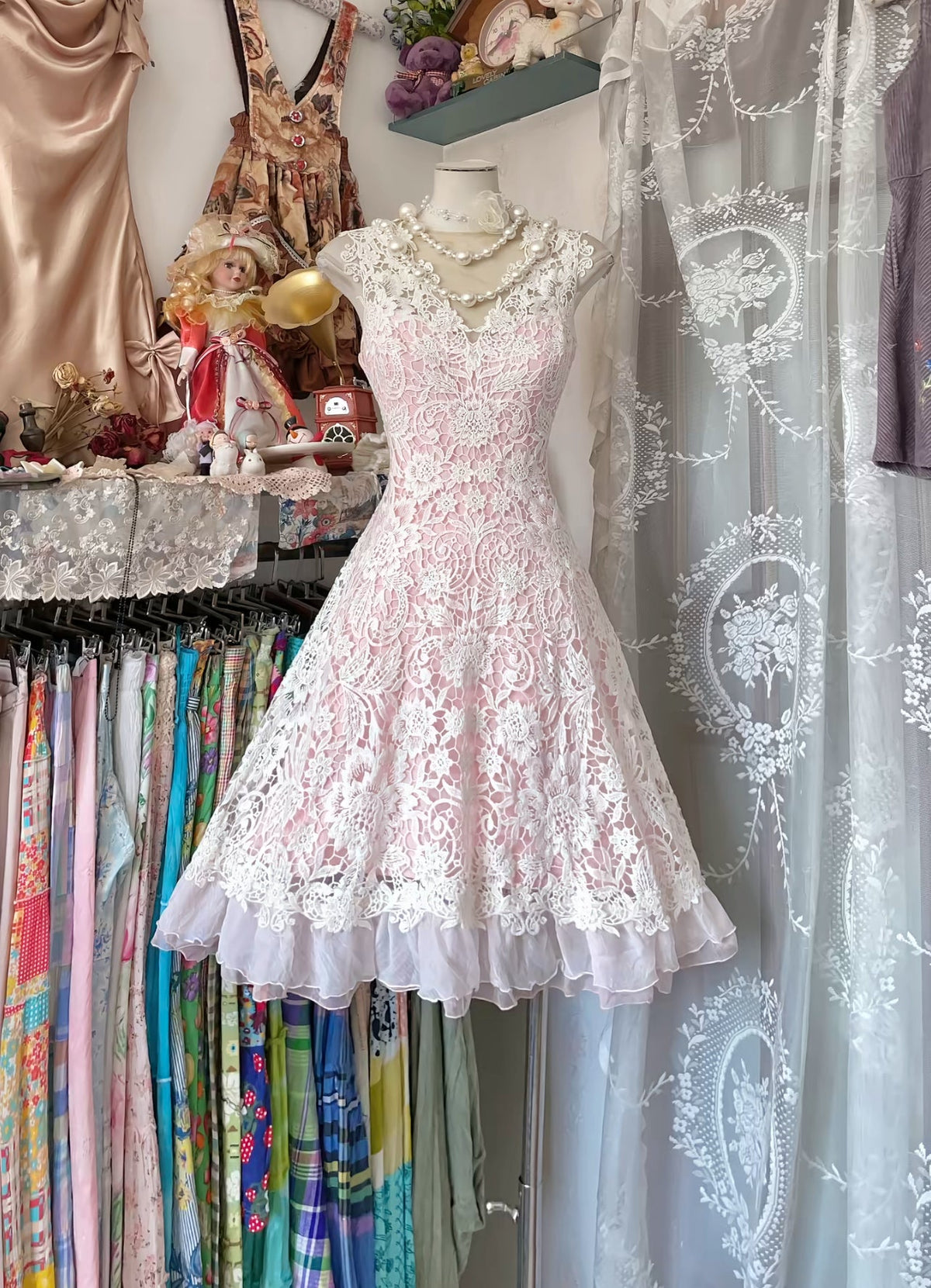 Lace A-Line Short Prom Dress Pink Homecoming Dress