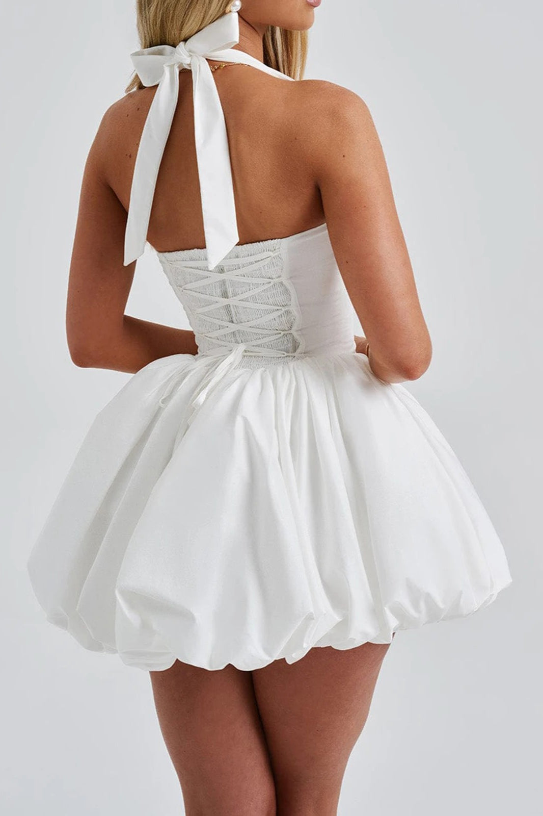 Sleeveless Halter Bubble Mini Dress - FashionDia