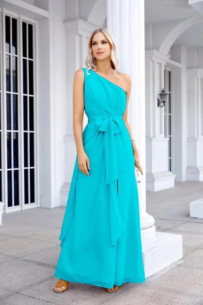 Ladies Chiffon One Shoulder Bridesmaid Evening Dress Wedding Party Evening Dress 28133 by numbersea