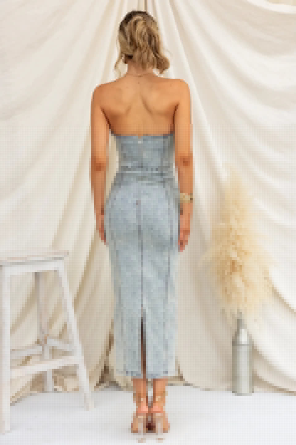 Strapless Patchwork Denim Dress