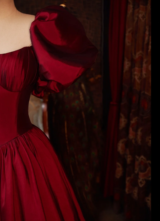 Burgundy Satin Prom Party Dress Elegant Evening Dress Birthday Dress - View 2 | FashionDia