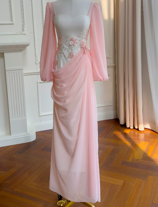 Beauty Prom Dress Light Pink Sweetheart Chiffon Pleated Gala Dress Evening Dress - FashionDia