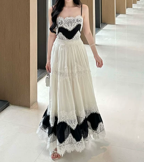 Pretty Prom Dress Spaghetti Straps Lace Pleated Gala Dress Evening Dress - FashionDia