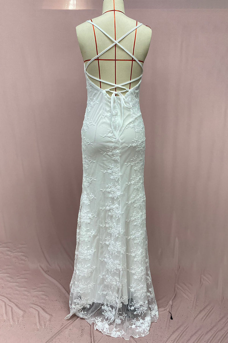 Sexy Solid Color Lace Backless Patchwork V Neck Evening Dresses(3 Colors) - View 6 | VelvetHem