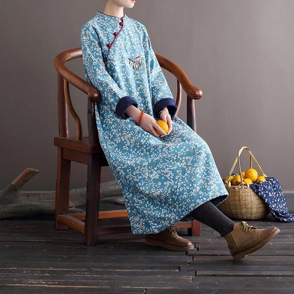 Omychic Loose Retro Fleeced Winter Robe Dress  Female 2020 Fleece Dresses