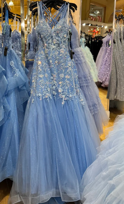 Elegant Prom Dress Spaghetti Straps Pleated Tulle Long Mermaid Evening Dress Gala Dress - FashionDia