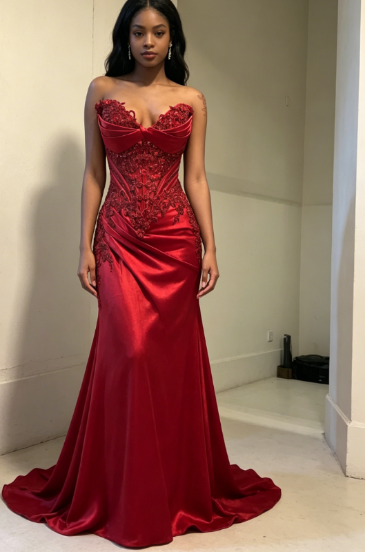 Stunning Prom Dress Sweetheart Red Pleated Mermaid Evening Dress Gala Dress - FashionDia