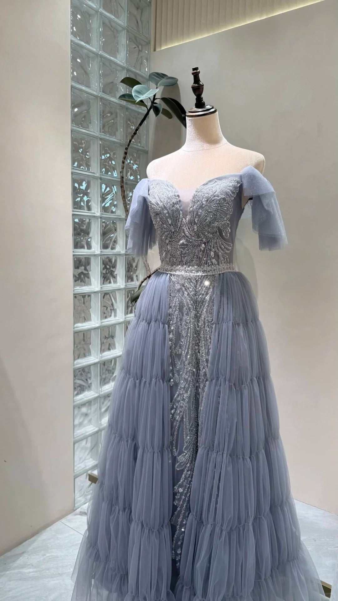 Charming Prom Dress Off-the-Shoulder Pleated Tulle Evening Dress Gala Dress - FashionDia