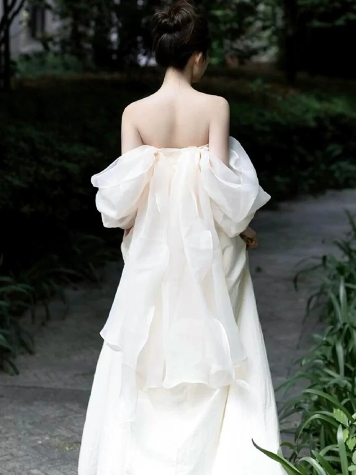 Elegant White Strapless Prom Dress, High Slit Fairy Wedding Guest Gown Maxi Dress - View 3 | FashionDia