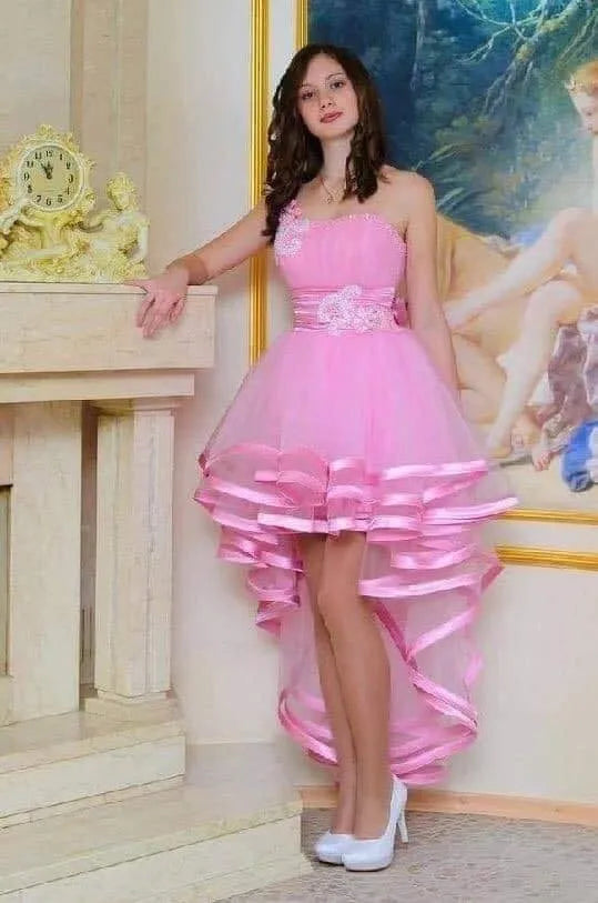 One Shoulder High Low Tulle Homecoming Dress Vintage Above Knee Mini Cocktail Dresses Bow Lace Prom Gowns vestidos