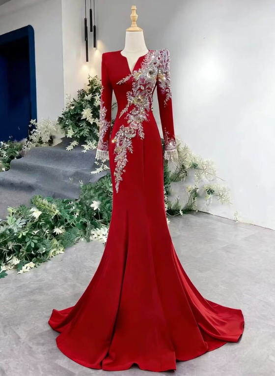 Gorgeous Prom Dress Red V-Neck Mermaid Evening Dress Gala Dress - FashionDia