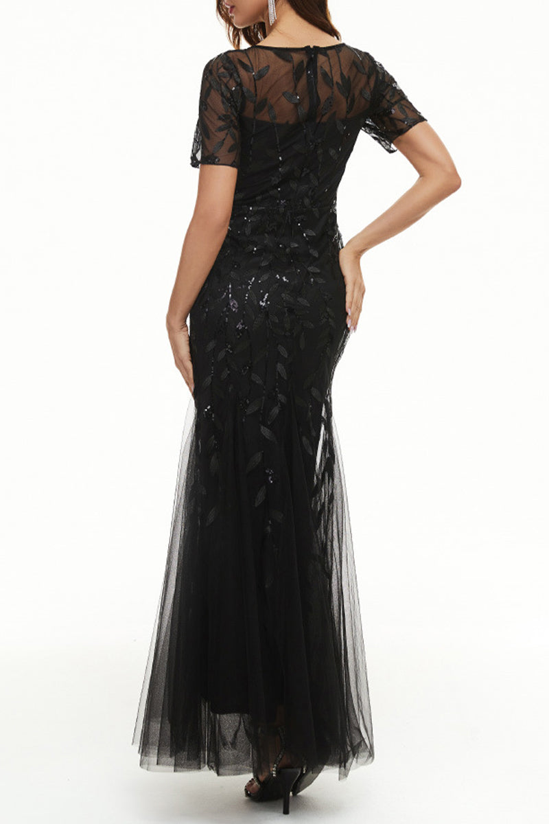 Celebrities Elegant Patchwork Sequins O Neck Evening Dress Dresses - View 9 | VelvetHem