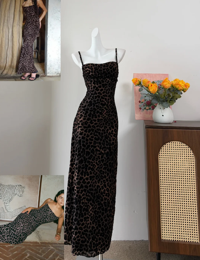 Fashion Prom Dress Spaghetti Straps Leopard Print Long Evening Dress Gala Dress - FashionDia