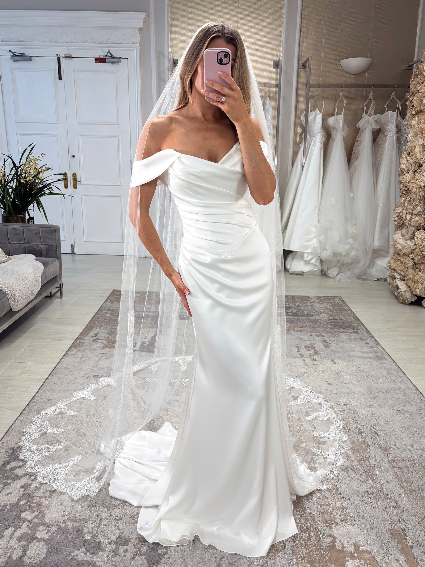 Satin Off the Shoulder Mermaid Minimalist Wedding Dress