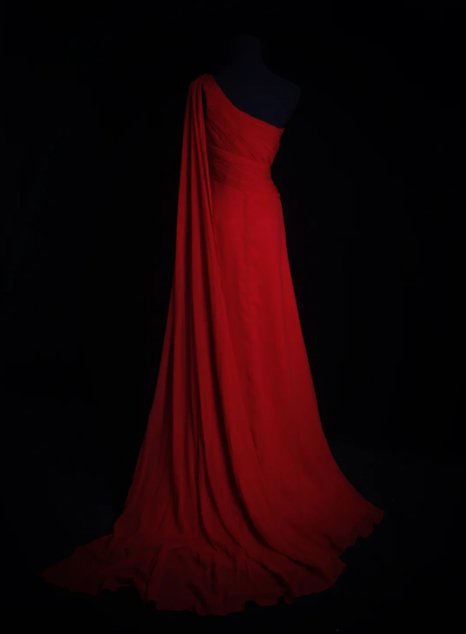 Classy Red One Chiffon Pleated Beaded Mermaid Long Evening Dress Formal Wedding Guest Dress