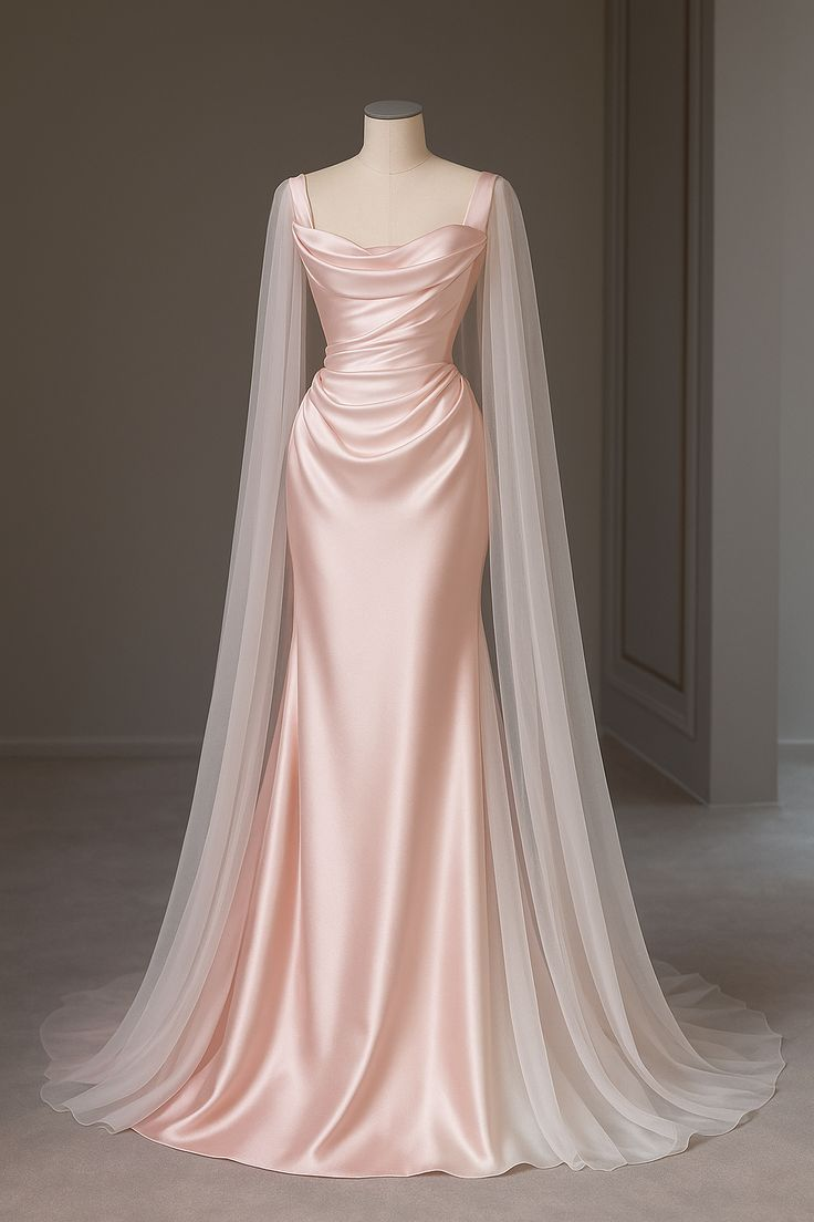 Classy Pink Mermaid Evening Dress Elegant Satin Formal Prom Dress