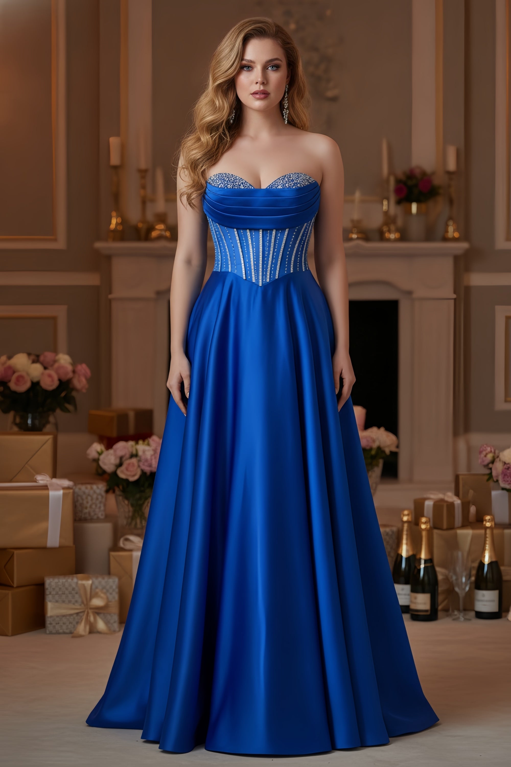 Elegant Strapless Corset Ball Gown with Embellished Bodice