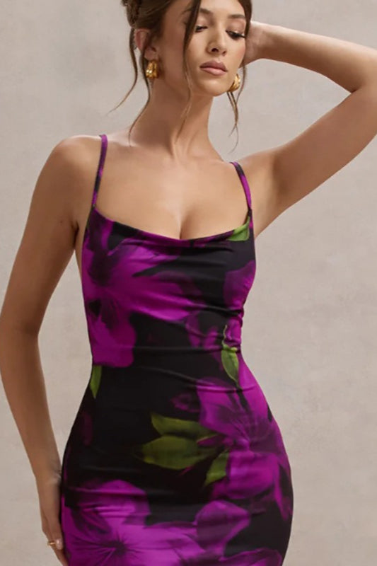Floral Cross-Strap Maxi Party Dress - View 3 | VelvetHem