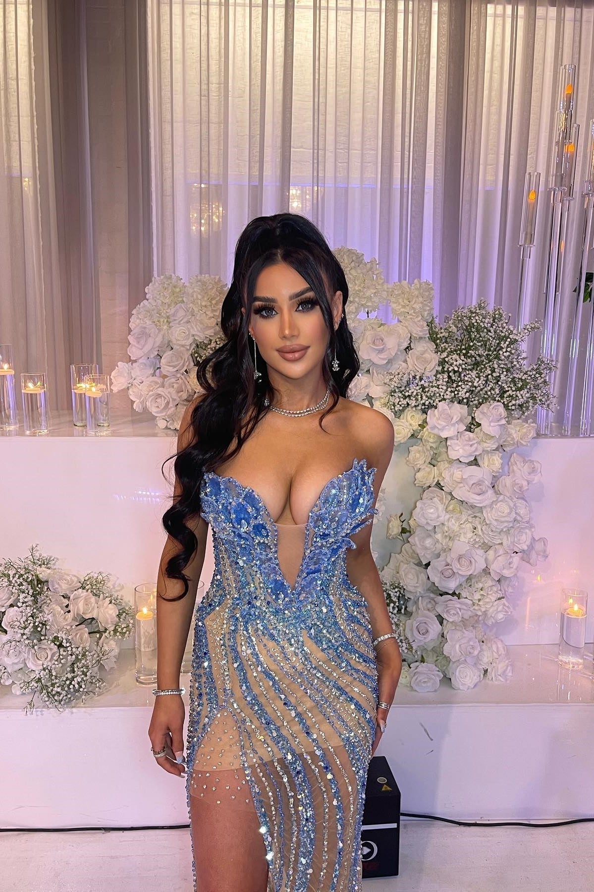Hot Sexy Sheath Sweetheart Blue Long Party Dress with Beading