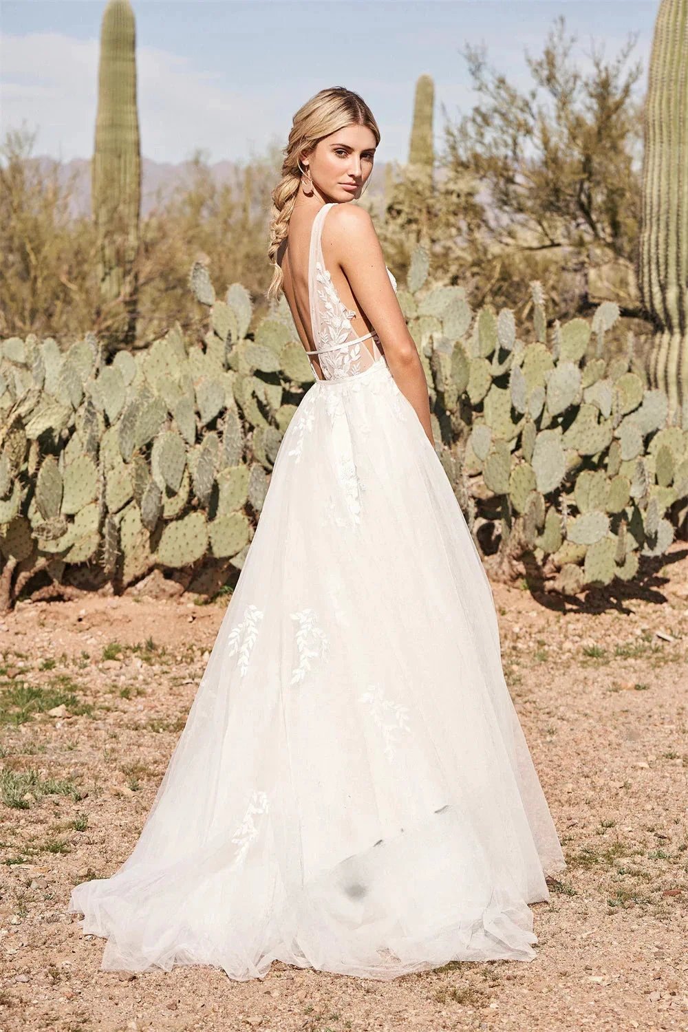 Pastrol  Wedding Dresses V-neck Backless Tulle For Women 2023 Bride A-LINE Appliques Vestidos De Novia Made To Order (ZD13385)