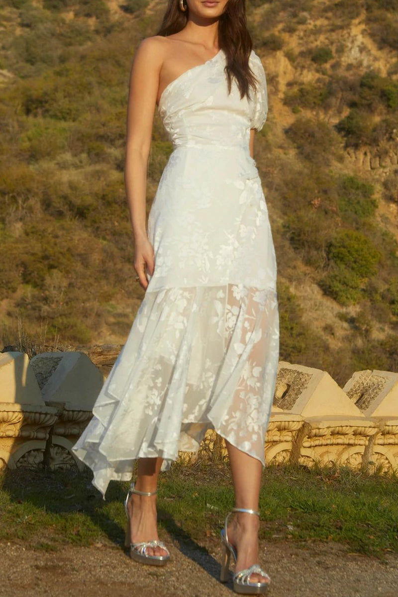 Elegant Solid Patchwork Asymmetrical Oblique Collar Evening Dresses - View 2 | VelvetHem