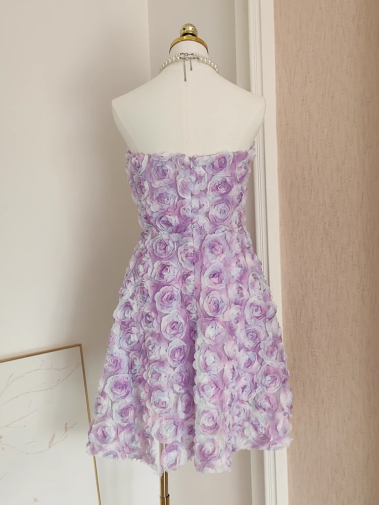 Sexy A-Line Sweetheart Lilac Lace Vacation Dresses Short Floral Birthday Outfits - View 2 | FashionDia