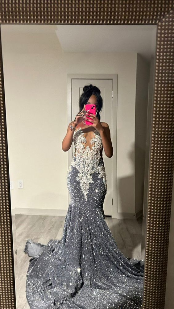 Sparkly Mermaid Long Prom Dress,Glam Dress,Pageant Dress