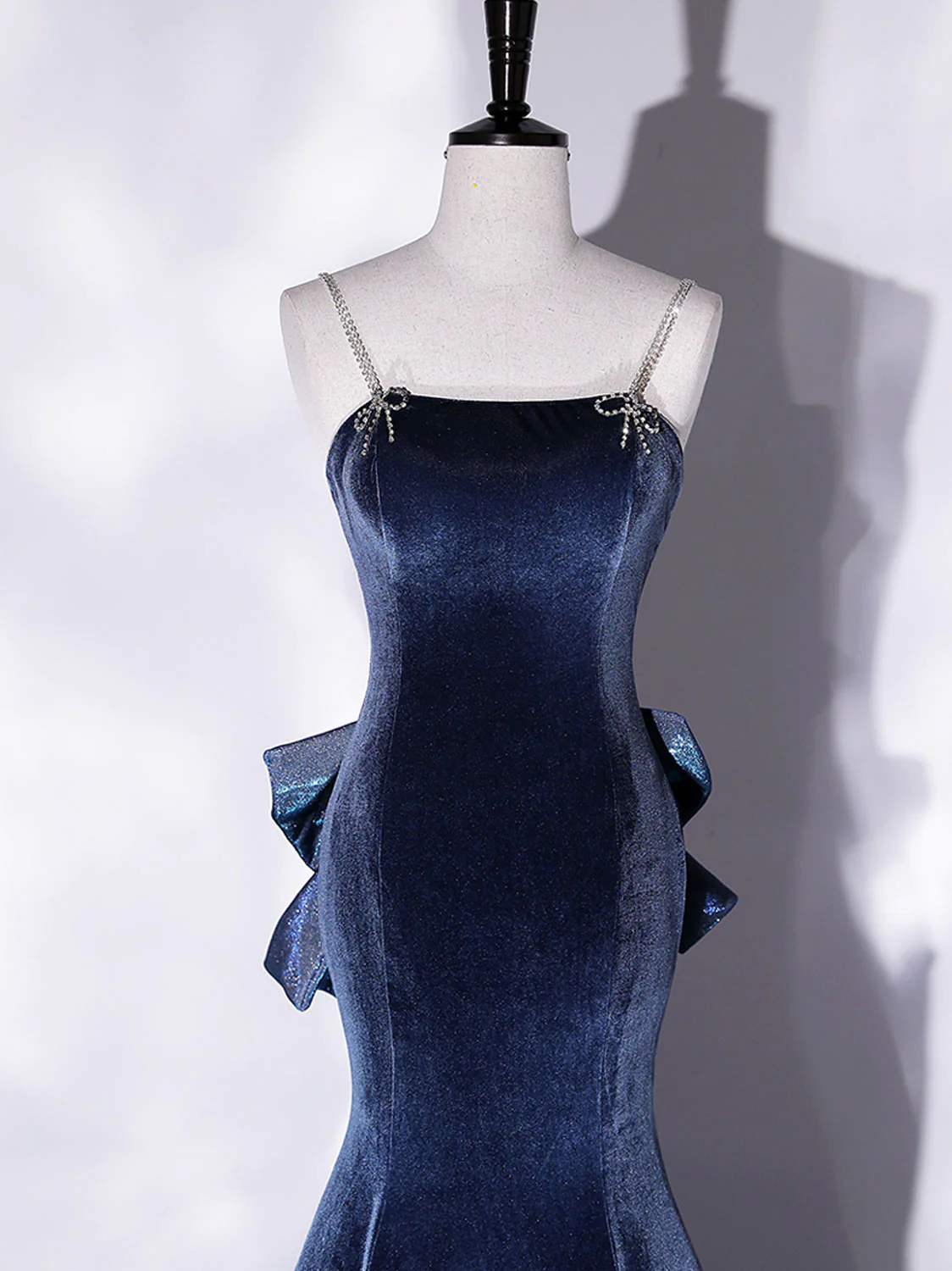 Mermaid Velvet Blue Long Prom Dresses Blue Velvet Long Evening Dress Y4387 - View 4 | VelvetHem