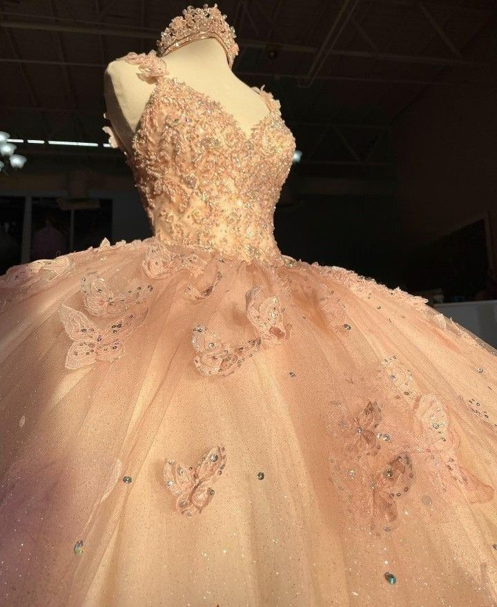 Glamorous Pink Tulle Sequin Beaded Appliques Quinceanera Dress Sweet 16 Dress With Bow