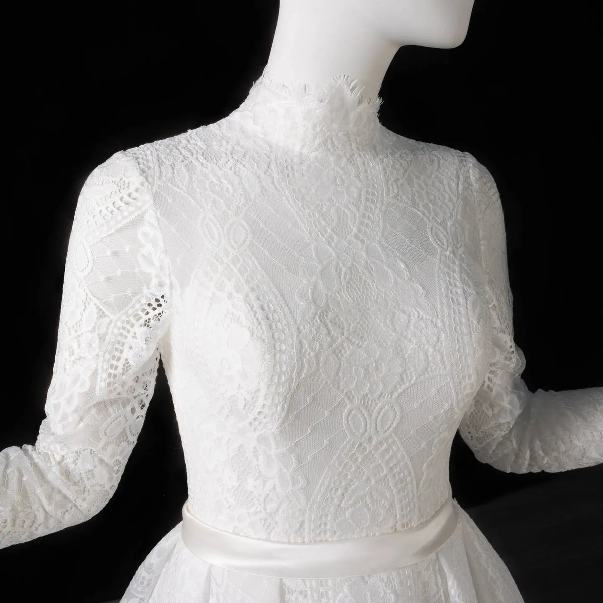 Luxury High Neck Lace Wedding Dress with Overskirt ZP174