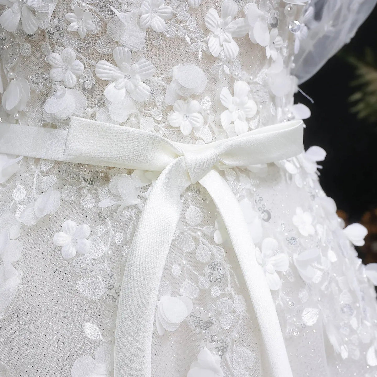 White 3D Floral Applique Sweetheart Ball Gown Wedding Dress ZP007 - View 8 | VelvetHem