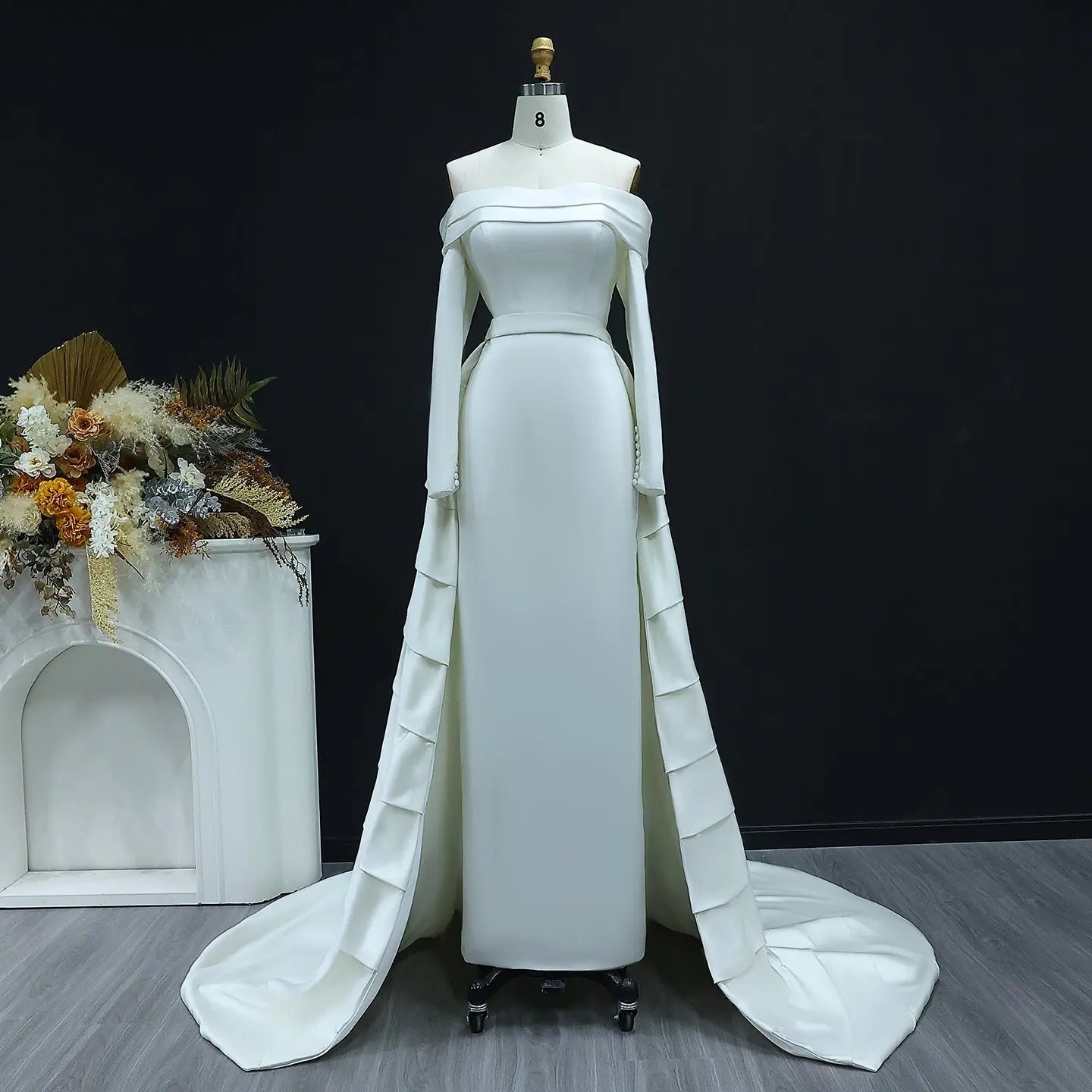 Luxury Minimalist Off Shoulder Wedding Dress with Overskirt ZP177