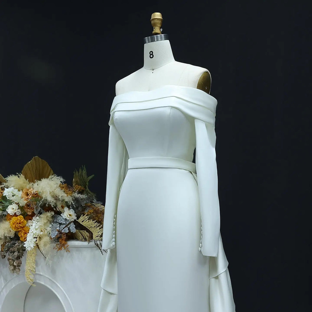 Luxury Minimalist Off Shoulder Wedding Dress with Overskirt ZP177