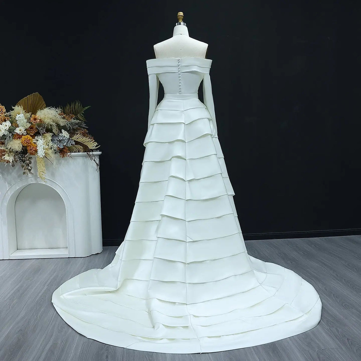 Luxury Minimalist Off Shoulder Wedding Dress with Overskirt ZP177
