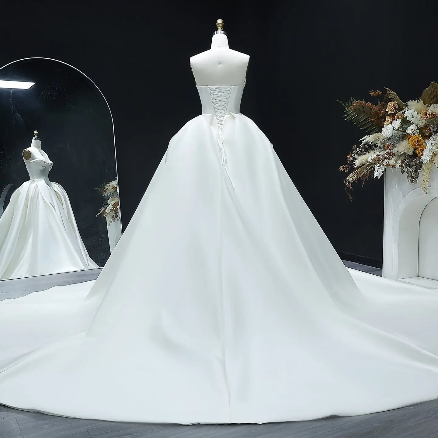 Luxury Sweetheart Satin Ball Gown Wedding Dress with Overskirt ZP185
