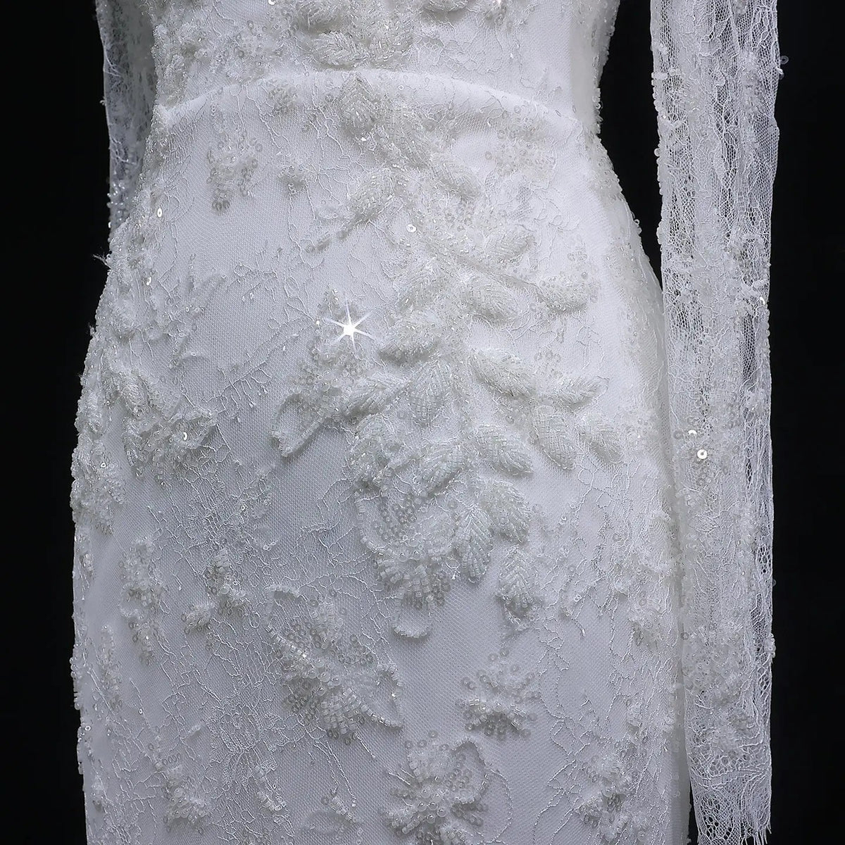 Elegant Printed Crystal Sheer Lace Mermaid Wedding Dress ZP169