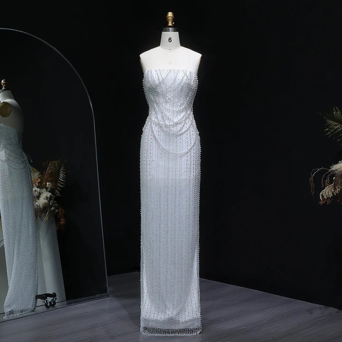 Luxury White Sequin Pearl Strapless Wedding Dress ZP190