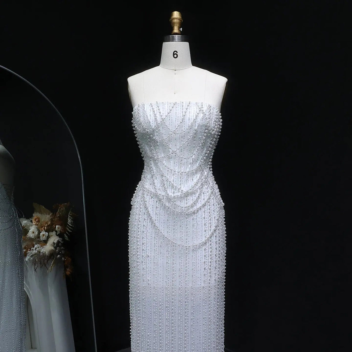 Luxury White Sequin Pearl Strapless Wedding Dress ZP190