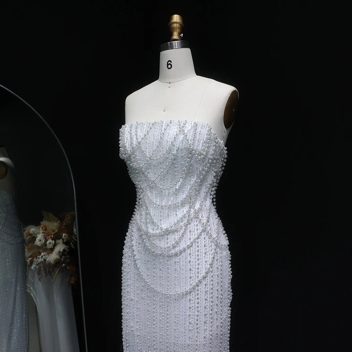Luxury White Sequin Pearl Strapless Wedding Dress ZP190