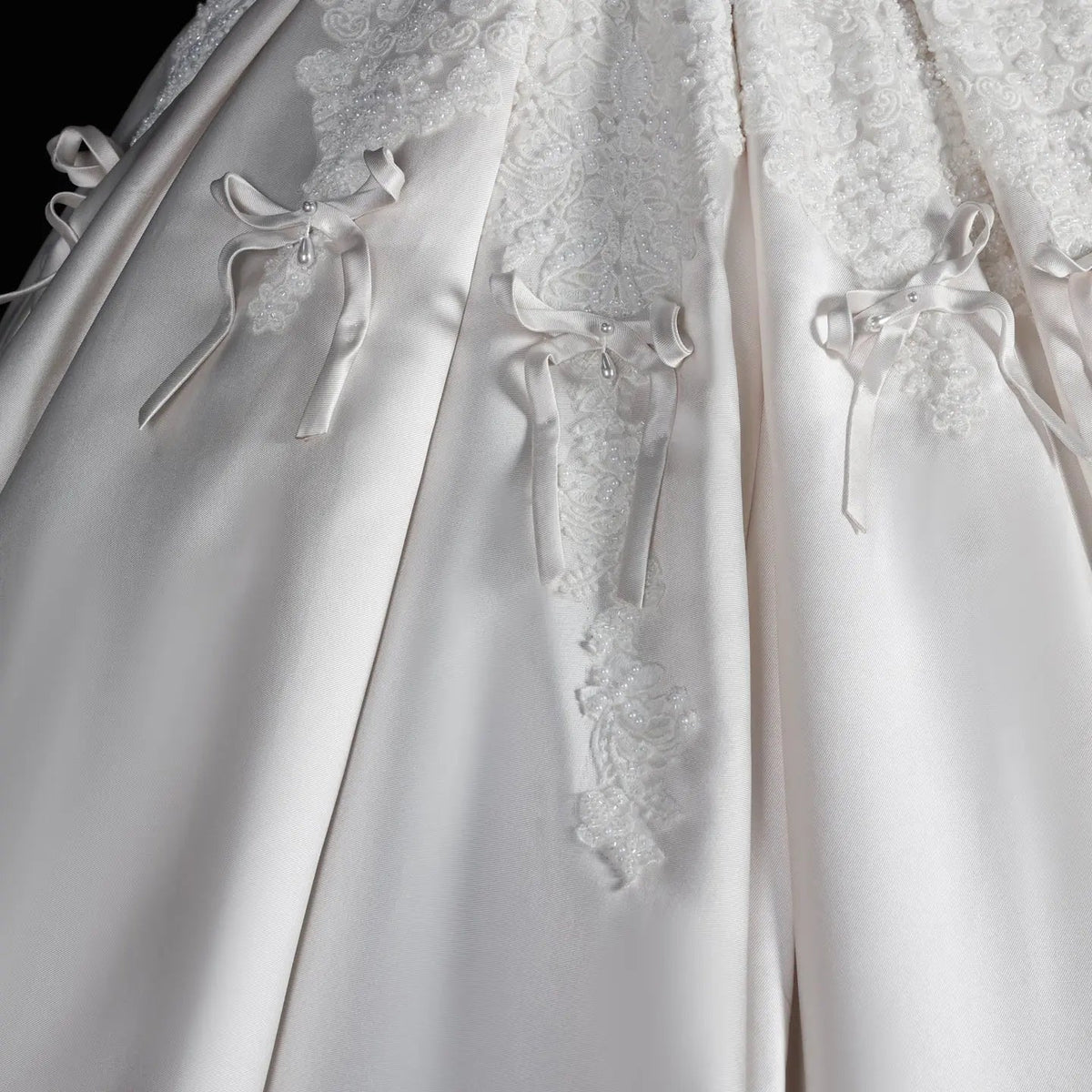 Off the Shoulder White Satin Ball Gown Wedding Dress with Long Cathedral Train ZP017 - View 11 | VelvetHem