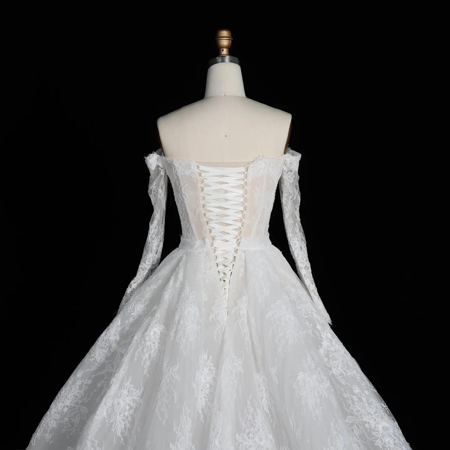 White Lace Mermaid Wedding Dress Off the Shoulder with Detachable Train and Long Sleeves ZP014