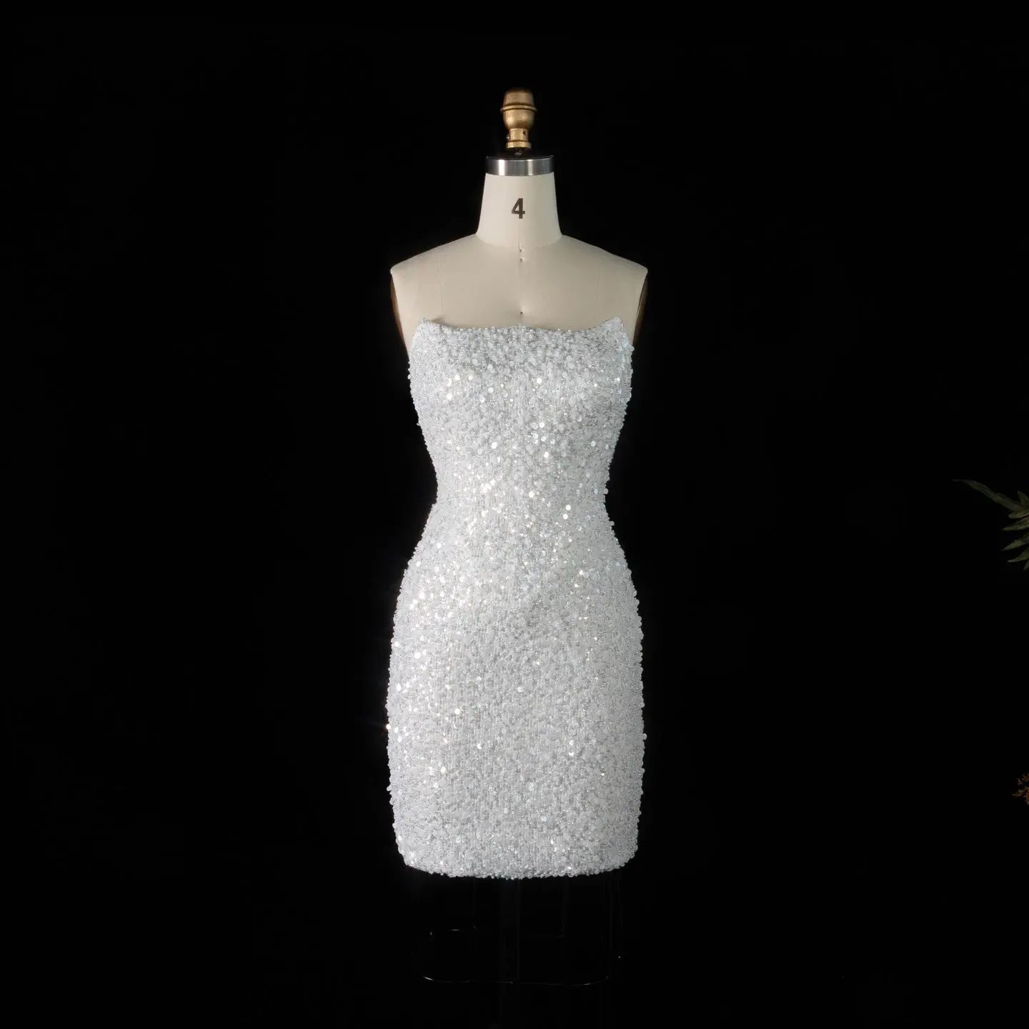 Luxury White Sequin Pearl Strapless Short Wedding Dress ZP189