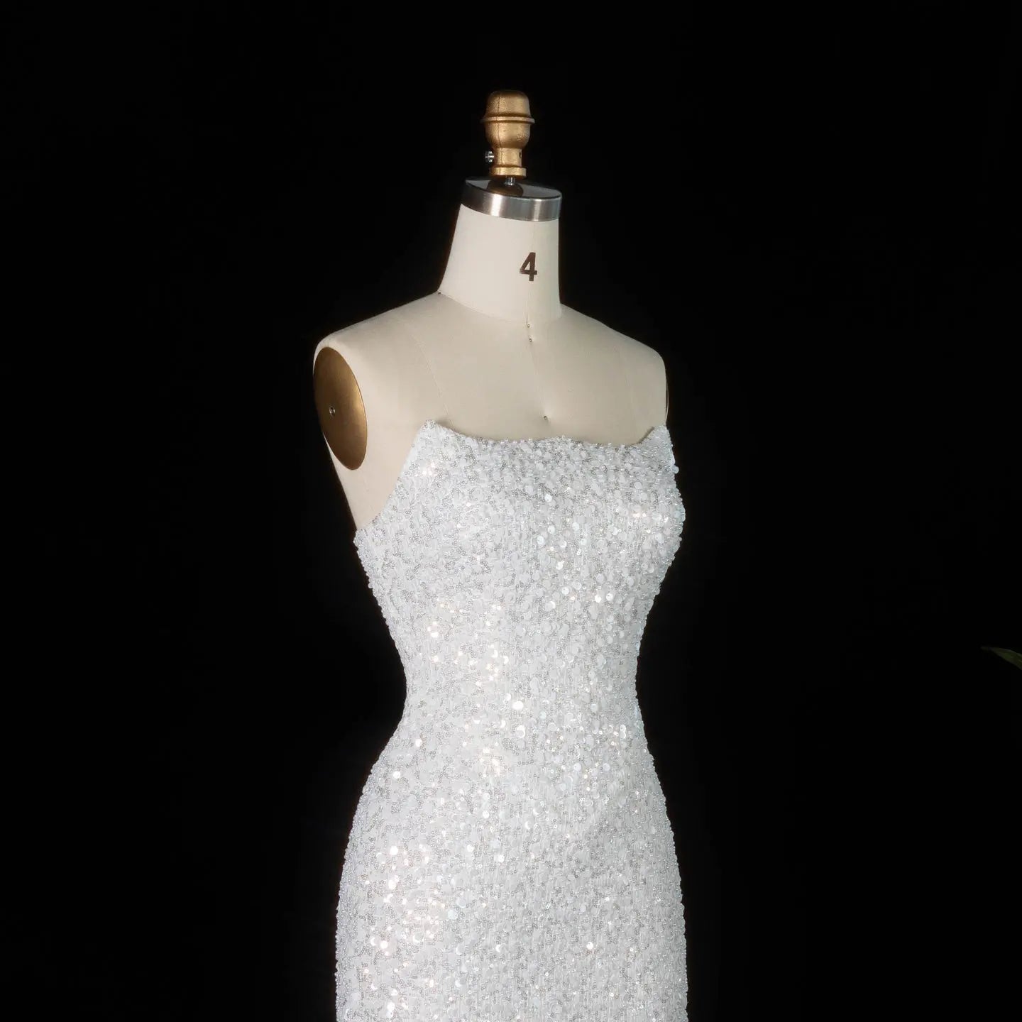 Luxury White Sequin Pearl Strapless Short Wedding Dress ZP189