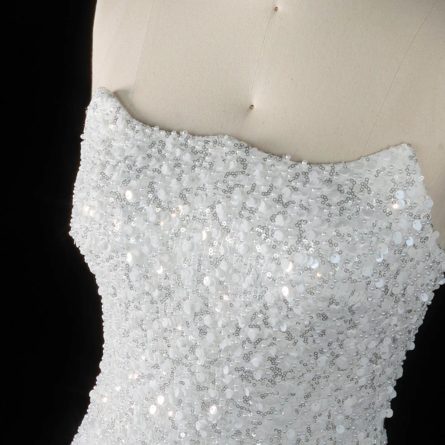 Luxury White Sequin Pearl Strapless Short Wedding Dress ZP189