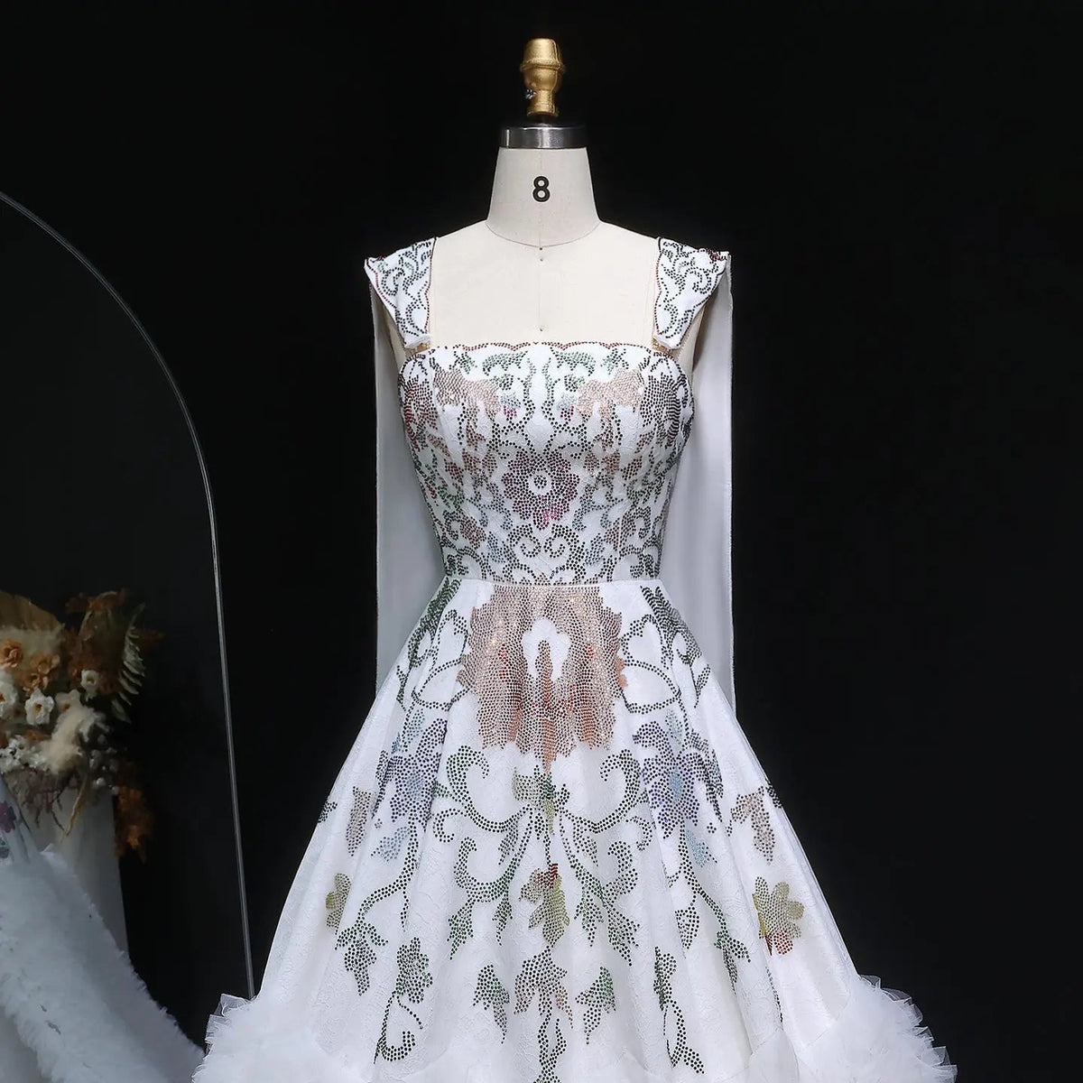 Luxury White Off-Shoulder Diamond Ball Gown Wedding Dress with Cape ZP187