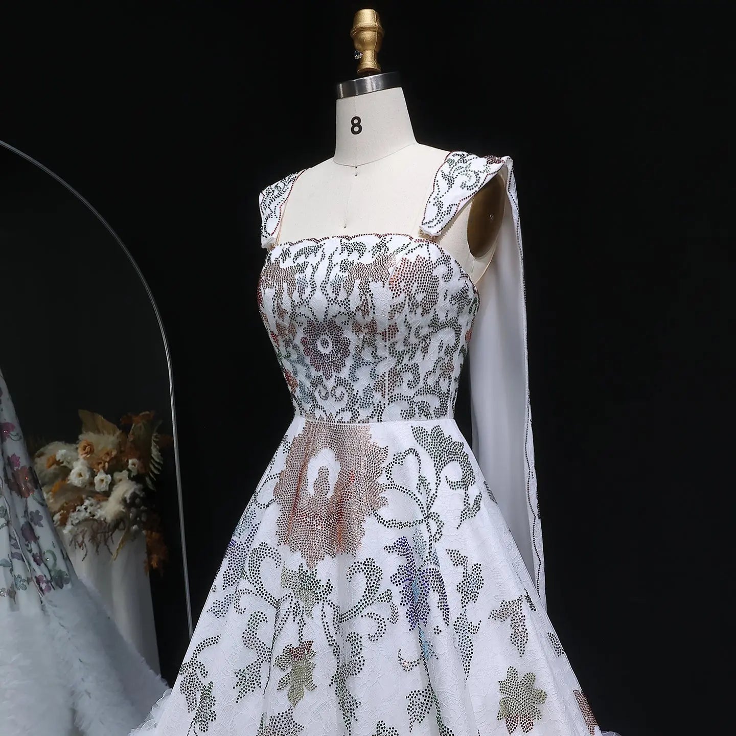 Luxury White Off-Shoulder Diamond Ball Gown Wedding Dress with Cape ZP187