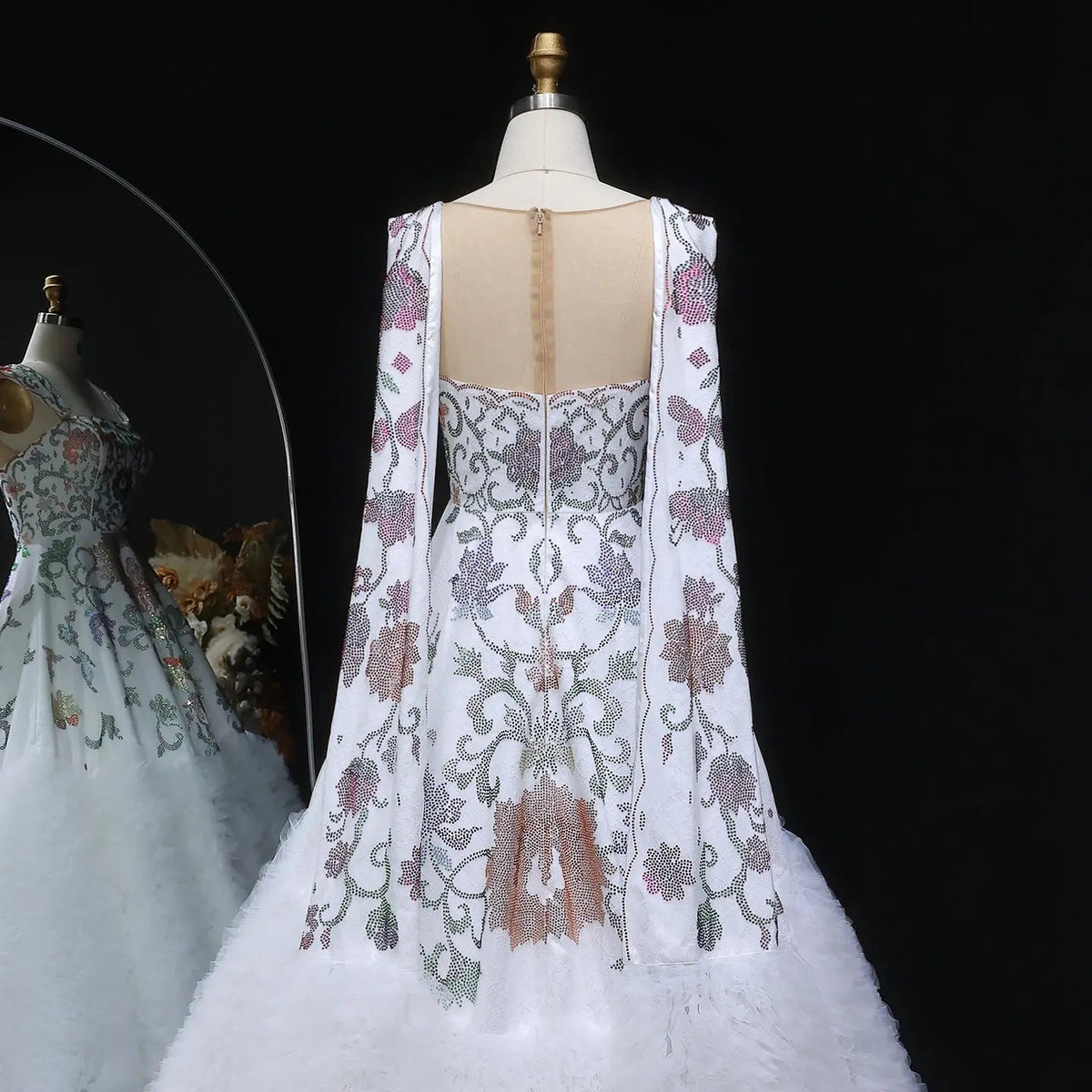 Luxury White Off-Shoulder Diamond Ball Gown Wedding Dress with Cape ZP187 - View 8 | VelvetHem