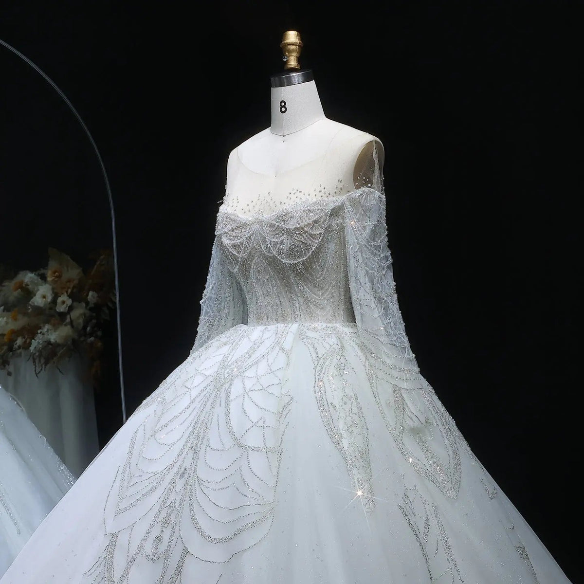 Luxury Beaded Long Sleeve Ball Gown Wedding Dress ZP184