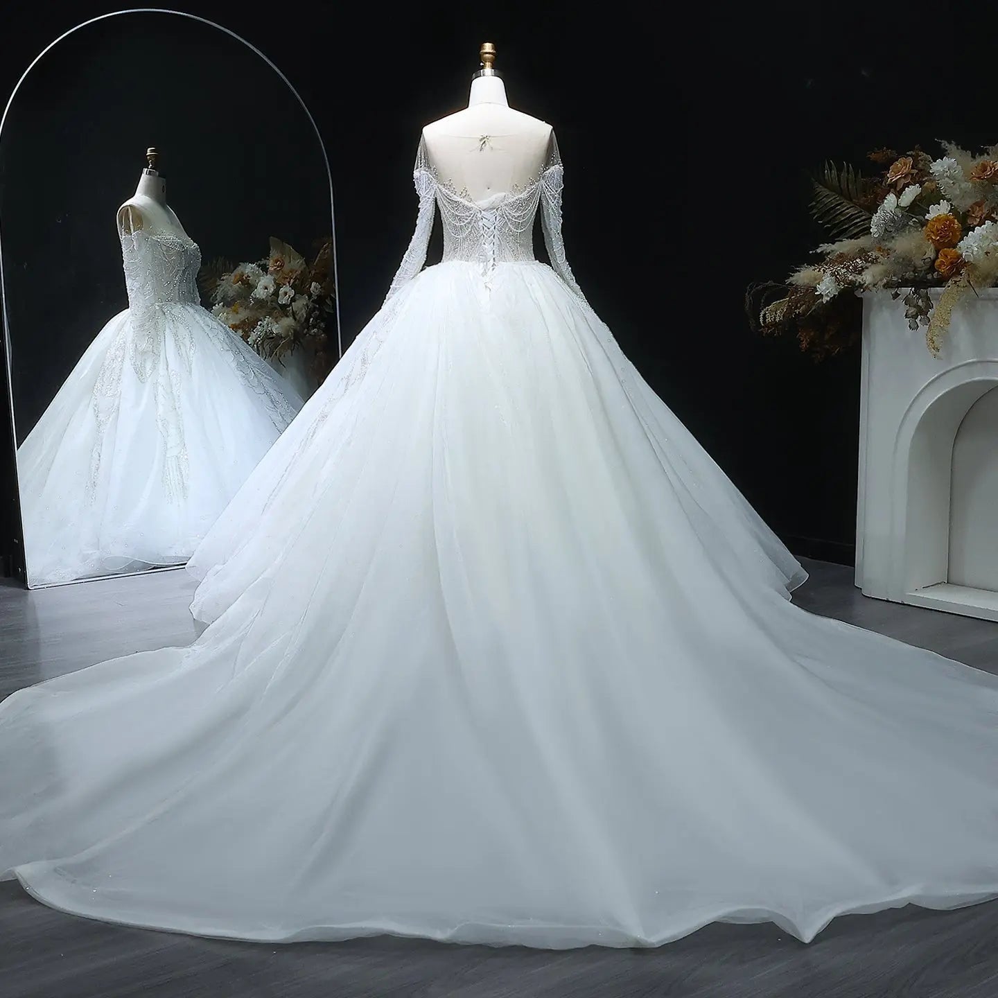 Luxury Beaded Long Sleeve Ball Gown Wedding Dress ZP184